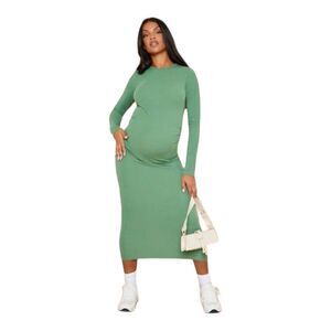 PrettyLittleThing NWT Maternity Long Sleeved Ribbed Midi Dress in Olive
